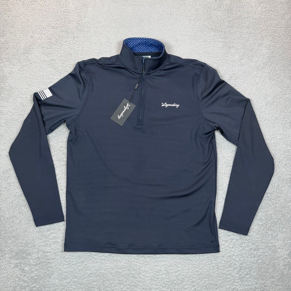 LGNDY Mens Navy Blue Quarter Zip Performance Pullover Long Sleeve Small NWT